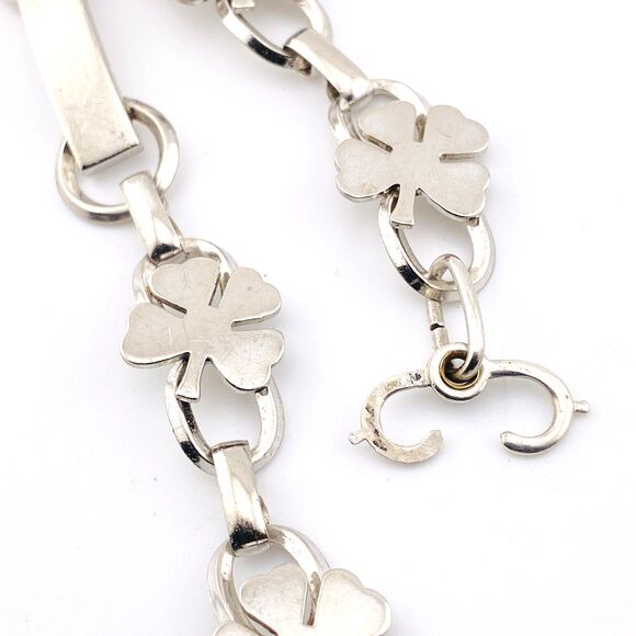 La Mode LaMode Sterling Silver Four Leaf Clover Shamrock Link ID Bracelet Vintag - Picture 3 of 6